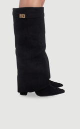 Elegant Women's Suede Boots with Gold Accents