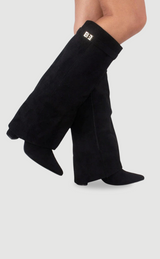 Elegant Women's Suede Boots with Gold Accents