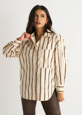 Women's Cream Striped Button-Up Shirt