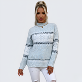 Women’s Fair Isle Knit Sweater Mock Neck Long Sleeve Winter Pullover
