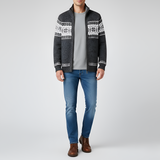 Men’s Wool Blend Zip Cardigan with Nordic Pattern Knit