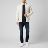 Men's Classic White Full-Zip Sweater - Ribbed Texture - Stand Collar Cardigan