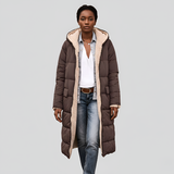 Women’s Long Quilted Winter Coat Hooded Insulated Faux Fur Lined Padded Jacket