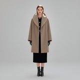 Women’s Wool Blend Midi Coat Shawl Collar Elegant Winter Outerwear