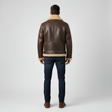 Men’s Shearling Leather Aviator Jacket with Faux Fur Collar