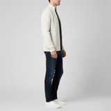 Men's Classic White Full-Zip Sweater - Ribbed Texture - Stand Collar Cardigan