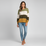 Women’s Striped Knit Sweater Pullover in Cotton Blend with Long Sleeves