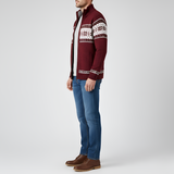 Men’s Wool Blend Zip Cardigan with Nordic Pattern Knit