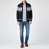 Men’s Wool Blend Zip Cardigan with Nordic Pattern Knit
