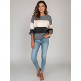 Women’s Striped Knit Sweater Pullover in Cotton Blend with Long Sleeves
