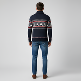 Men’s Fair Isle Wool Blend Half Zip Knit Sweater