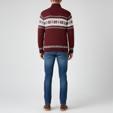 Men’s Wool Blend Zip Cardigan with Nordic Pattern Knit