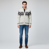 Men’s Wool Blend Zip Cardigan with Nordic Pattern Knit