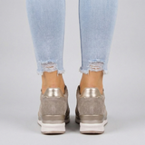 Women’s Wedge Sneakers with Side Zip and Lace-Up Design