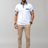 Men’s Short Sleeve Polo Shirt Cotton Blend Button Placket Casual Fit