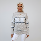 Women’s Fair Isle Knit Sweater Mock Neck Long Sleeve Winter Pullover