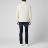 Men's Classic White Full-Zip Sweater - Ribbed Texture - Stand Collar Cardigan