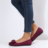 Women’s Bow Ballet Flats Suede Leather Slip-On Comfortable Everyday Shoes