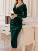 Elegant Long-Sleeve Velvet Maxi Dress