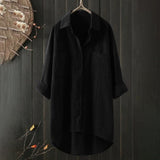 Long Shirt Blouse with Front Pockets and Loose Fit