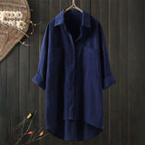 Long Shirt Blouse with Front Pockets and Loose Fit