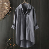 Long Shirt Blouse with Front Pockets and Loose Fit