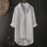 Long Shirt Blouse with Front Pockets and Loose Fit