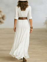 Women's Long Linen Dress with Inverted Collar