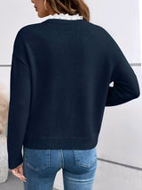Elegant Women's Lace Collar Sweater – Chic V-Neck