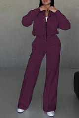 Set with jacket with zipper and trousers with wide leg