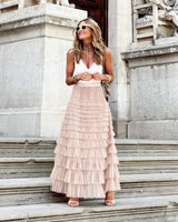 Vintage-Inspired Tulle Mesh Skirt with High Elastic Waist