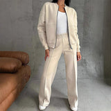 Set with jacket with zipper and trousers with wide leg
