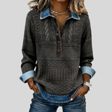 Women's Cable-Knit Sweatshirt with Denim Details
