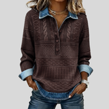 Women's Cable-Knit Sweatshirt with Denim Details