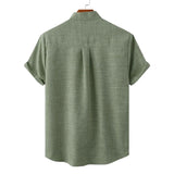 Men's Short-Sleeved Linen Shirt with Chest Pocket