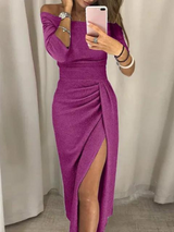 Women's Off-Shoulder Sequin Evening Dress | Long Sleeve
