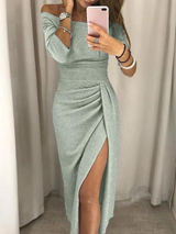 Women's Off-Shoulder Sequin Evening Dress | Long Sleeve