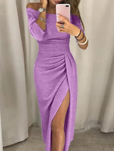 Women's Off-Shoulder Sequin Evening Dress | Long Sleeve
