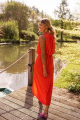 Women's Sleeveless High Neck Midi Dress with Slit – Elegant Summer Style