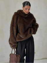 Women’s Oversized Faux Fur Hoodie Plush Pullover