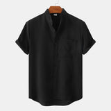 Men's Short-Sleeved Linen Shirt with Chest Pocket
