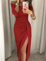 Women's Off-Shoulder Sequin Evening Dress | Long Sleeve