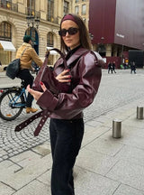 Short fall and winter leather jacket for women