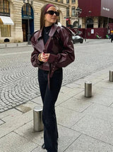 Short fall and winter leather jacket for women