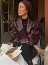 Short fall and winter leather jacket for women