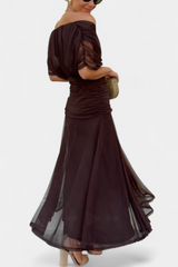 Elegant Off-Shoulder Floral Midi Dress - Lightweight Flowy Summer Party Dress