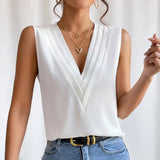 Pleated V Neck Women's Blouse