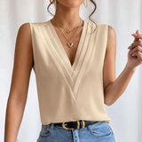 Pleated V Neck Women's Blouse
