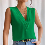 Pleated V Neck Women's Blouse