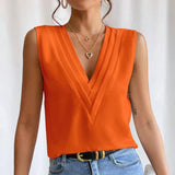 Pleated V Neck Women's Blouse